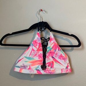 PINK floral lace up halter top swim suit - Size S
